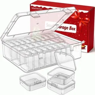Kunststoff- Schmuckbox mit 31 Stücken - Aufbewahrungsbox mit Deckel - Durchsichtige Aufbewahrungsboxen - Kunststoff - Kippendes Deckel - Für Armbandfertigung - Transparent
