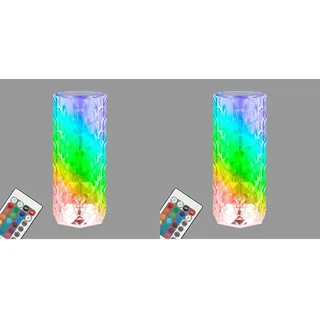 BRILONER – Nachttischlampe akku, Tischlampe kabellos, LED Lampe RGB mit Fernbedienung, Kristall Tischleuchte touch, Camping Leselampe, Transparent, USB-C Kabel, 215x90mm (HxD) (Packung mit 2)
