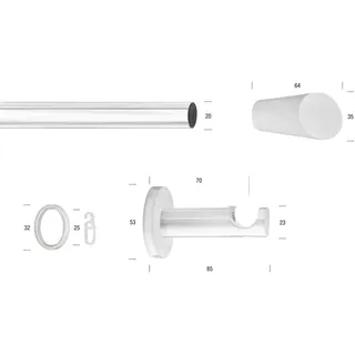 GARESA Gardinenstange WHITE, Ø 20 mm, 1-läufig, Wunschmaßlänge, verschraubt, Eisen, Vorhanggarnitur, verlängerbar, Wandmontage, Endknopf abgeschrägt weiß Ø 20 mm x 100 cm