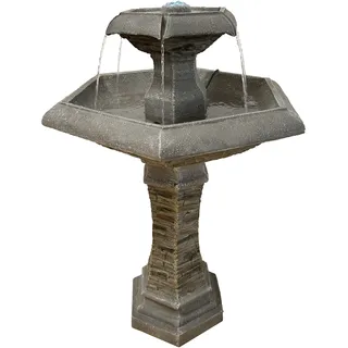 Köhko® Hexagon Eleganz Gartenbrunnen mit LED Beleuchtung, Wasserfall, Vogeltränke, Gartendeko, Springbrunnen - Weiß