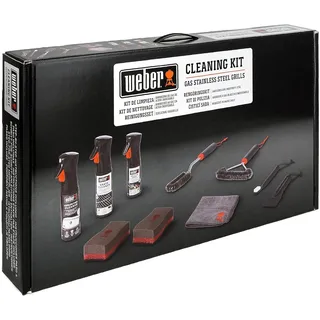 Weber Reinigungsset für Edelstahl-Grills, enthält: 3X Grillbürsten, Grillrost- & Edelstahl-Reiniger (jeweils 300ml), Non-Stick Spray 200ml, Mikrofasertuch, Schaber, 2 Reinigungsschwämme (18284)
