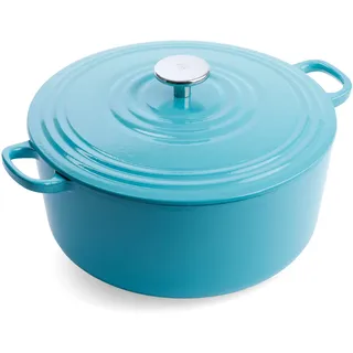 BK Cookware Deutsches Emaille-Gusseisen, 24 cm/4,2 Liter Schmortopf Auflaufform mit Deckel, Dutch Oven, Bräter, Feuertopf, Induktion, Spülmaschinenfest, Backofenfest bis zu 220°C, Aqua Blau