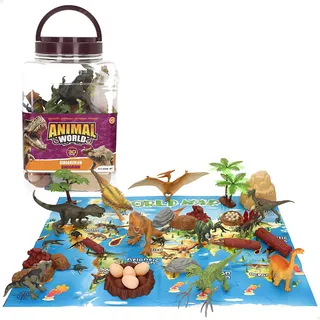 ColorBaby Animal World 39321 Dinosaurier-Würfel, 30 Teile, Karten-Matte in Englisch, realistische Figuren, prähistorische Tiere, symbolisches Spiel, Lernset, Spaß und Lernen + 3 Jahre