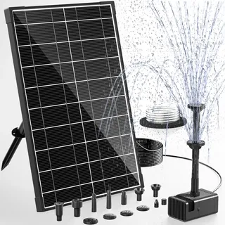 POPOSOAP 8W Solar Springbrunnen für Außen, Solar Teichpumpe mit 8 Wassersprüh Modi, 1,5 m Wasserschlauch, Niedrigwasserschutz, Filterschwämmen, Für Gartenteich, Vogelfontäne, Wasseraufnahmen