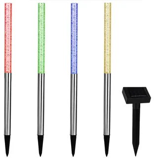 MONZANA® Solarlampe für Außen 4er Set LED Wetterfest IP44 Dämmerungssensor Farbwechsel Bunt Erdspieß Edelstahl Solar Garten Außenlampe Balkon Deko - Silber
