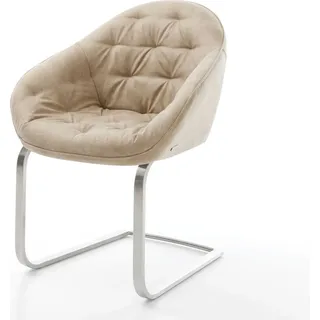 DELIFE Freischwinger Gaio-Flex Mikrofaser Beige Vintage Freischwinger flach Edelstahl - Beige, Silber