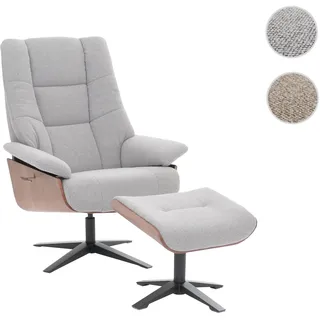 MCA Relaxsessel + Hocker HWC-N57, Fernsehsessel Liegesessel, Bouclé Stoff Holz ~ grau