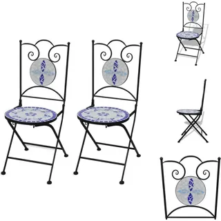 vidaXL Bistrostühle Klappbar 2 Stk. Keramik Blau und Weiß - Gartenstühle - Blau