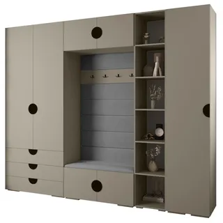 Abiks Möbel Garderoben-Set 236,7/290/47 , Kaschmir, Grau, Schwarz , Holz , Nachbildung , 13 Fächer , 290x236.7x47 cm , Garderobe, Garderoben-Sets & Garderoben-Serien, Garderoben-Sets