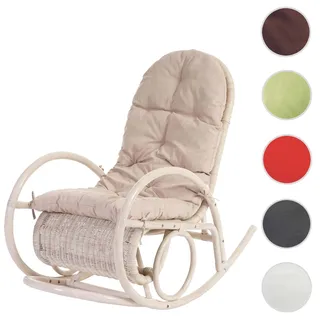 Schaukelstuhl Esmeraldas, Schwingsessel Rattansessel, weiß ~ Auflage creme