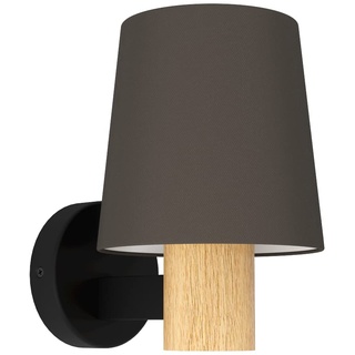 EGLO Wandleuchte innen Edale, Wandlampe im Landhaus-Stil, Wandbeleuchtung aus Textil in Cappuchino, FSC100HB, Metall in Schwarz und Holz in Eiche, Wand Lampe mit E27 Fassung