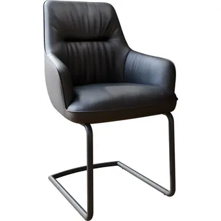 DeLife Freischwinger Zelia-Flex mit Armlehnen Echt-Leder Schwarz Freischwinger rund Schwarz Taschenfederkern