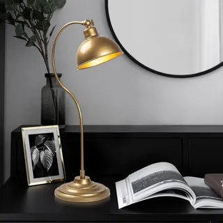Opviq, Hochwertige Tischlampe, Metallkörper, Gold, 19 x 29 x 58 cm | IP20, E27 Fassung, max. 40 W, Kabel 200 cm | Elegantes, industrielles Design für moderne Räume. - Gold