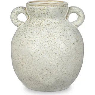 Hollyone Vintage Vase 18 cm Keramikvase mit Griffen Boho Blumenvase Beige Rustikale Bauernhaus Vase Deko für Blumengesteck Wohnzimmer Tisch Fensterbank