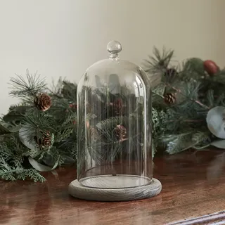 Lights4fun Deko Glasglocke mit grauem Holzboden 20,5cm Muttertagsgeschenk Geschenke zum Muttertag Muttertagsgeschenke für Mama