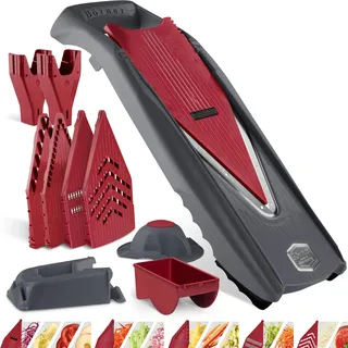 Börner Gemüsehobel Vital (Profi Set) • 12 Schnittarten • Gemüseschneider Edelstahl • Mandoline mit Dressing-Funktion • V-Hobel für Scheiben, Julienne Streifen, Würfel & Gemüsespaghetti