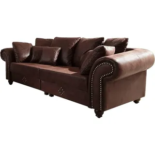 Big-Sofa HOME AFFAIRE "King George Mega Sofa, viel Platz, Federkern", dunkelbraun, B:242cm H:91cm T:103cm, Korpus aus Luxus-Microfaser in Vintage-Optik (100% Polyester), Sitzfläche aus Chenillebezug (70% Polyacryl 30% Polyester), Kissen in Druckstoff (100% Polyester), Sofas, Big-Sofa