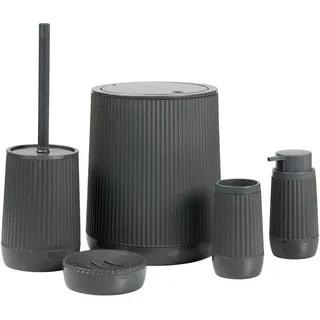Novel Bad-Accessoire-Set , Anthrazit , Kunststoff , 5-teilig , Uni , 5 l , Bsci , Seifenspender mit Kunststoffpumpe , Badaccessoires, Seifenspender