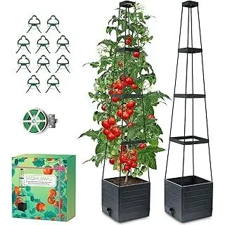 145cm Tomatentopf, 2 Pack Selbstbewässerung Tomatentopf mit Rankhilfe,Tomaten Rankhilfe mit Wasserspeicher?Höhe Einstellbar Tomatenturm?für Kletterpflanzen Gemüse Blumen Outdoor&Indoor