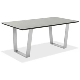 Gartentisch , Edelstahlfarben, Grau , Kunststoff , Betonoptik , rechteckig , Kufe , 95x76x220 cm , wetterbeständig , Gartenmöbel, Gartentische, Gartentische