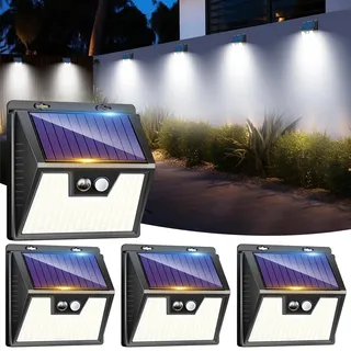 LOTMOS 4 Stück Solarlampen für Außen mit Bewegungsmelder, 176 Superhelle LED Solarleuchten für Aussen IP65 Wasserdichte, 3 Modi Solar Lampe Outdoor für Garten Garage Hof Draußen, Kaltes Weiß