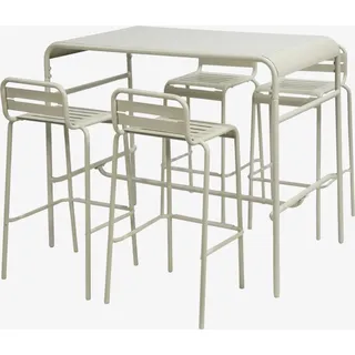 sweeek - Outdoor-Bartisch + 4 Barhocker mit Lehne aus Stahl - Beige - Beige