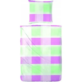 Hahn Baumwolle Seersucker Bettwäsche Rosa Grün Kariert, 155x220 cm + 80x80 cm - Rosa