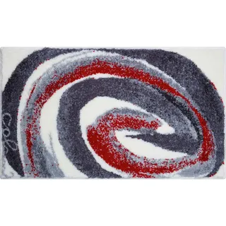 Grund Badteppich , Grau, Rot , Textil , Wellen , rechteckig , 60x100 cm , Oeko-Tex® Standard 100, Made in Europe , rutschfest , Heimtextilien, Badtextilien, Badematten