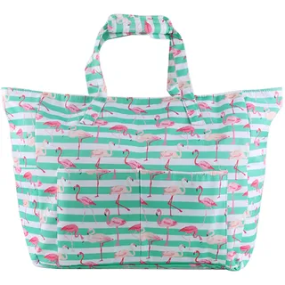 ACTOYS Strandtasche mit Reißverschluss, Strandtasche XXL Familie, Badetasche Damen, Strand Tasche, Schwimmbadtasche, Strandtasche Wasserdicht, Beach Bag, 45 x 40 x 20 cm (Flamingo)