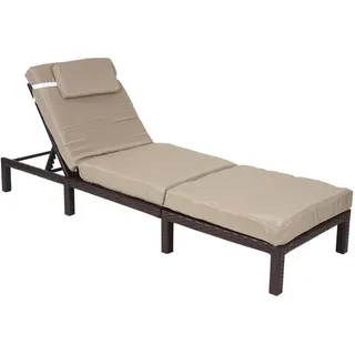 MCW Poly-Rattan Sonnenliege Premium Braun, Cremeweiß , Kunststoff , 60x71x198 cm , Gartenmöbel, Gartenliegen