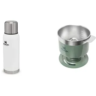 Stanley Adventure Edelstahl Thermosflasche 1 Liter Polar White - Thermoskanne 1L - BPA-frei - Thermos Hält 24 Stunden heiß oder kalt & Perfect Brew Pour Over - Ergibt 1-6 Tassen