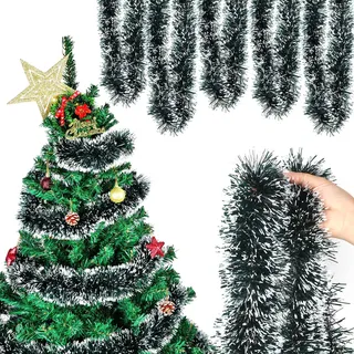HOWAF 6 x 2M Girlande Weihnachten, Weihnachtsgirlande Grün Tannengirlande Weihnachtsdeko Lametta Weihnachtsbaum Girlande Hängende Dekoration für Wand Tür Fenster Kamine Treppengeländer
