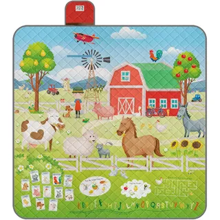 Lustig Picknickdecke Wasserdicht Faltbar Tragegurt für Kinder - Bunte Farbige Outdoor Camping Decke Mädchen Jungen - Stranddecke Strandmatte Washbar für Strand Park Picknick (Bauernhof, 200x200 cm)