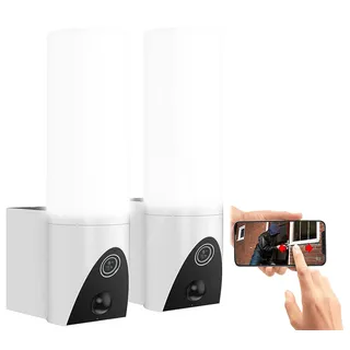 VisorTech Kamera Leuchte: 2er-Set LED-Außenwandleuchte & WLAN-2K-Kamera, PIR, App, weiß (Aussenlicht und Outdoor, Lampe mit WLAN, Cam)