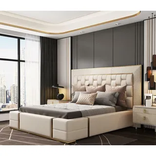 Doppelbett Lederbett Betten Bett Leder Polster Schlafzimmer Ehe 180x200cm Neu - Weiß