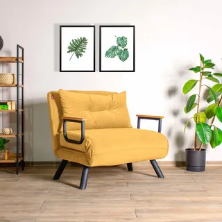 Hanah Home, Sando Single - Mustard, Schlafsofas, 1-Sitzer-Schlafsofa, Senf, Polyester, 67 x 78 x 78 x  cm - Gelb