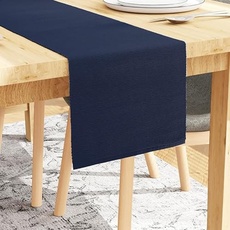 Encasa Tischläufer für 6 Seater-Esszimmer | Solide dunkelblau | Feingerippte Baumwolle | Größe 32x200 cm | Über 20 Moderne Farben und gewebte Designs, maschinenwaschbar