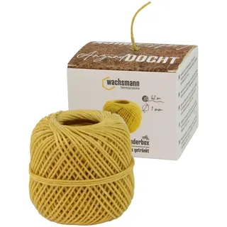 Wachsmann Hanfdocht Spenderbox – 62 m, Ø 1 mm – in Bienenwachs getränkt – Naturdocht zum Kerzendrehen & Gießen, nachhaltiger Anzünddocht für Kamin, Raucherwaren & Kerzenherstellung