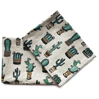 JOWOLLINA 2er-Set: Gourmet Geschirrtücher Küchentücher Handtücher Tücher 44x68 cm Halbleinen Stonewashed Bedruckt (Cowboy Kaktus)