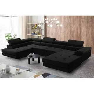 AX LIVING Arborio XL Wohnlandschaft XXL U Form Eckcouch Schwarz L - Schwarz