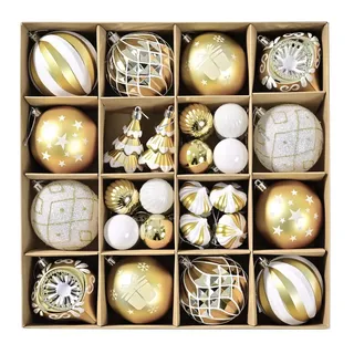 SVNVIOZ 43 Stück 8cm Weihnachtskugeln Gold Weiß, Christbaumkugeln Kunststoff Deko Weihnachten, Bruchsicher Weihnachtsbaumschmuck mit Aufhänger, Weihnachtsbaumkugeln für Weihnachtsdeko Innen Aussen