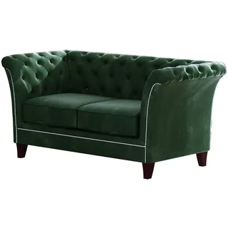 s-style möbel Noah Sofa 2-Sitzer Chesterfield-Sofa für Wohnzimmer Lounge Couch mit Holzfüßen Möbel Freistehende Polster Sofas & Couches Couchgarnitur Flaschengrün 175 x 82 x 75 cm