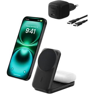 Belkin UltraCharge faltbare magnetische 2-in-1-Ladestation mit Qi2 25W schwarz, eckig