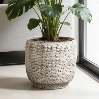 Hometopia Keramik Blumentopf groß rund mit Ablaufloch Ø30cm Grau | Keramik, Frostsicher&Wetterfest, Massiver Pflanzkübel mit Drainage-Loch für Balkon&Garten,Terrasse,Wohnzimmer Ø30xH28cm