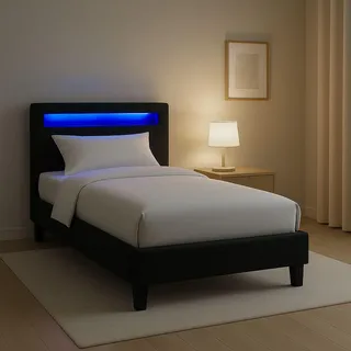 CARO-Möbel Polsterbett MIT LED Himalaya 90X200 Cm , Schwarz , Textil , Mode , 90x200 cm , Schlafzimmer, Betten, Polsterbetten