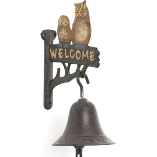 Moritz Türglocke Glocke Welcome Eulen Uhu Vögel Wandglocke Gartendeko Gusseisen Rustikal Antik Design Stil Retro Klingel