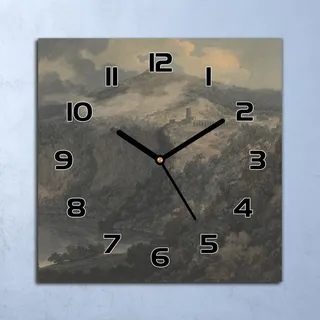 Wanduhr Echt-Glas-Küchenuhr See & Bergen Vintage Quarz 30x30 Deko Bilder - Grau