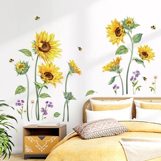 decalmile Wandtattoo Sonnenblume Honigbiene Wandsticker Garten Blumen Wandaufkleber Schlafzimmer Wohnzimmer Büro Wanddeko