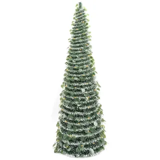 ZAYMDO 150cm/5ft Künstliche Weihnachtsbäume, zusammenklappbarer Pop up Lametta Weihnachtsbaum, vorbeleuchtete Weihnachtsdekoration Indoor Home Decor (Green)