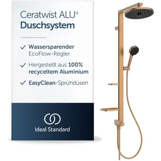 Ideal Standard Ceratwist Alu+ Duschsystem, hergestellt aus 100% recyceltem Aluminium, Wassersparende Brause mit variablen Strahlarten – Bronze (338x501x1104 mm)